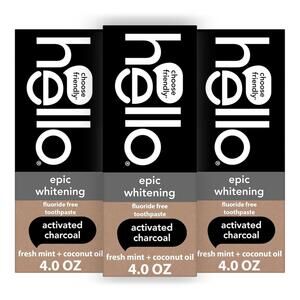 Hello Epic Whitening Charcoal Toothpaste, Fluoride Free -3 pack (EXPIRED)